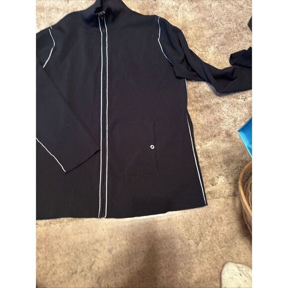 Chico's Design Sweater Sz 2 Black/White Accents  Zip Mock Neck Long Sleeves - Picture 3 of 5